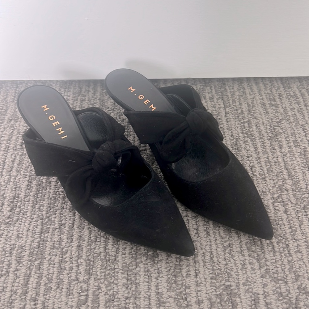 M. Gemi Suede Kitten Heel Mules, Black, Size 36